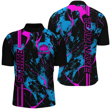 Men's Custom Blue Pink Camo Bowling Quarter Zip Shirt I5387