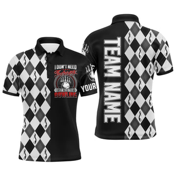 Men's Black & White Argyle Bowling Polo Shirt - Custom Team Short Sleeves N17