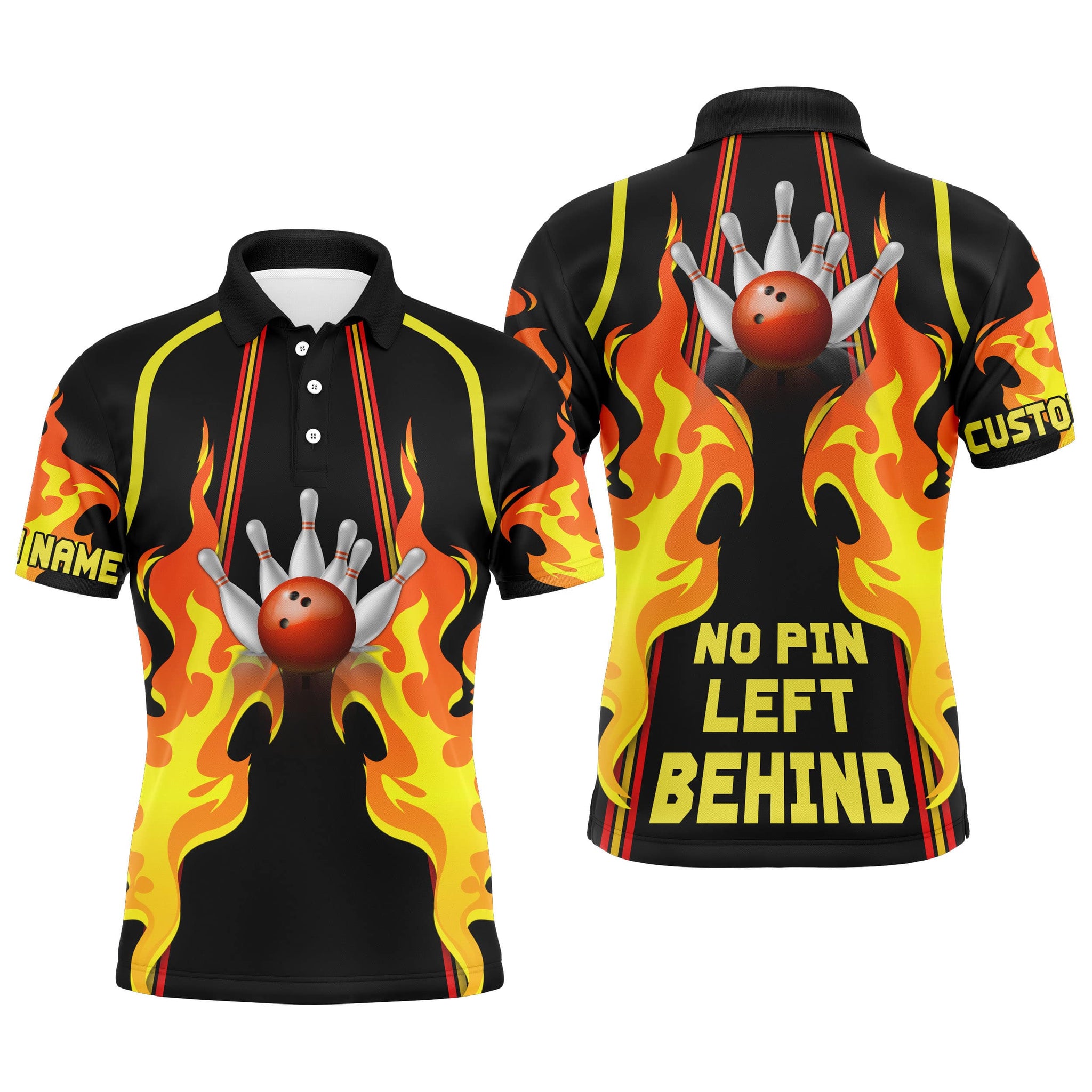 No Pin Left Behind Men's Bowling Polo Shirt - Cool Flame N26