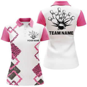 Personalised Women's Pink Leopard Bowling Polo Shirt N07