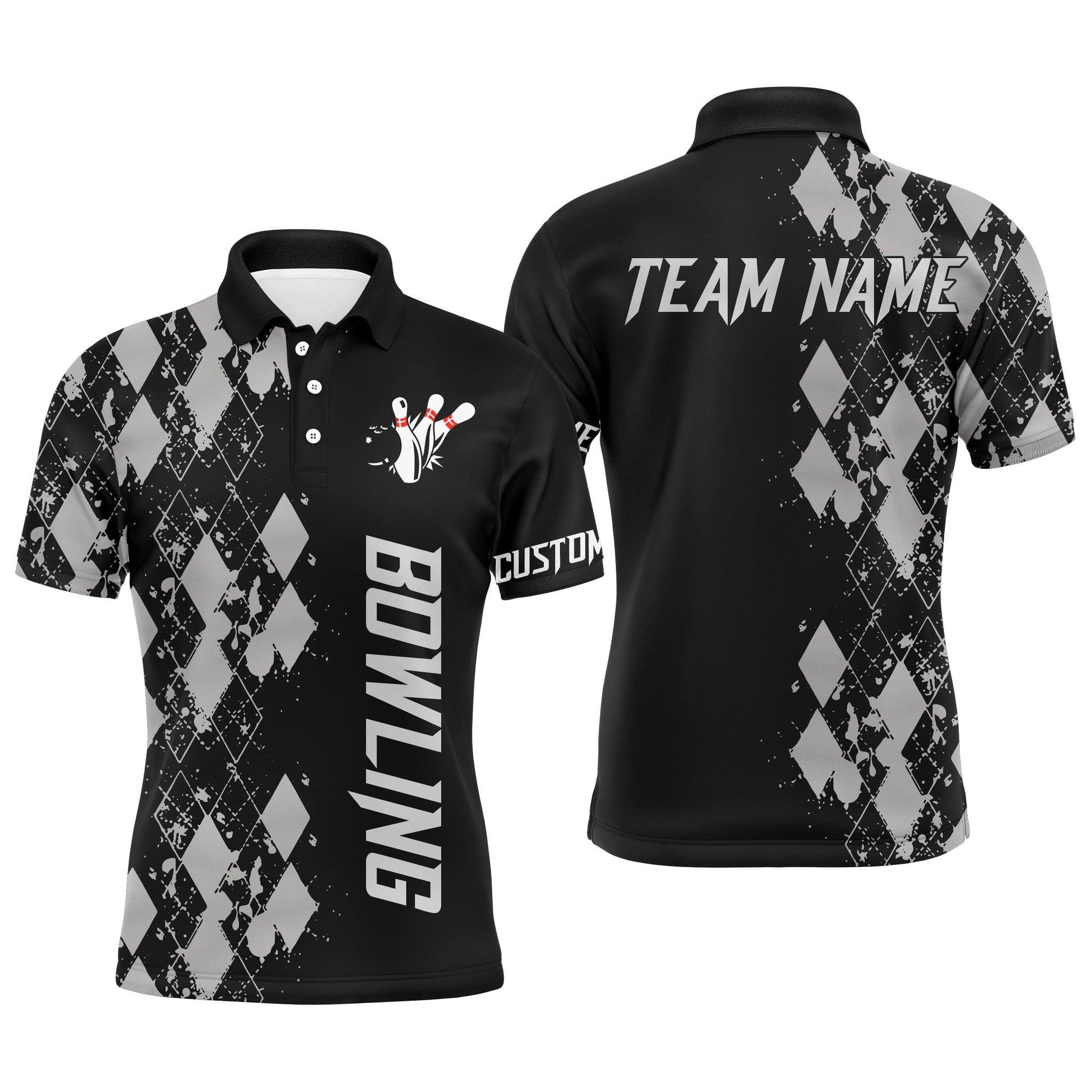 Men's Argyle Bowling Polo Shirt - Custom Name N23
