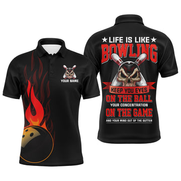 Flame Men's Short Sleeve Bowling Polo Shirt, Personalised Skull N61