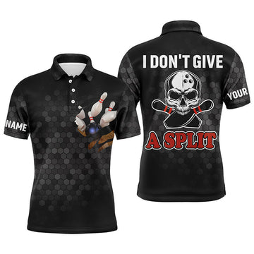 Men's Skull Bowling Polo Shirt - Personalised "I Don't Give A Split" N36