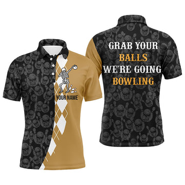 Funny Men's Bowling Polo Shirt - Personalised Skull Design N64