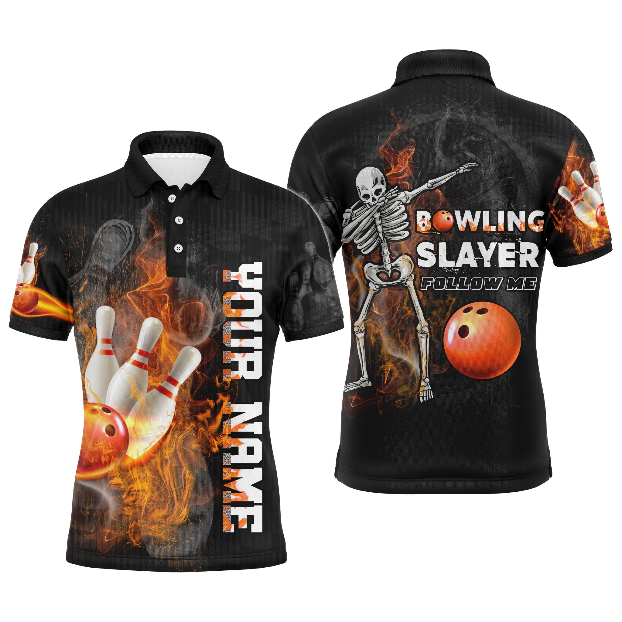 Men's Skull Bowling Polo Shirt, Short Sleeves N69