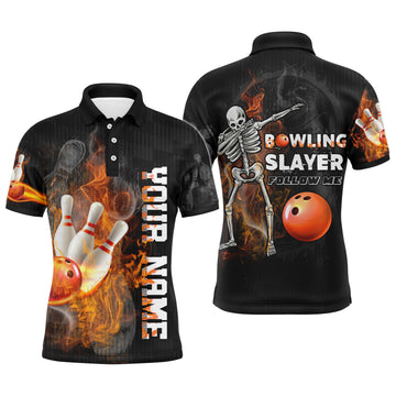 Men's Skull Bowling Polo Shirt, Short Sleeves N69