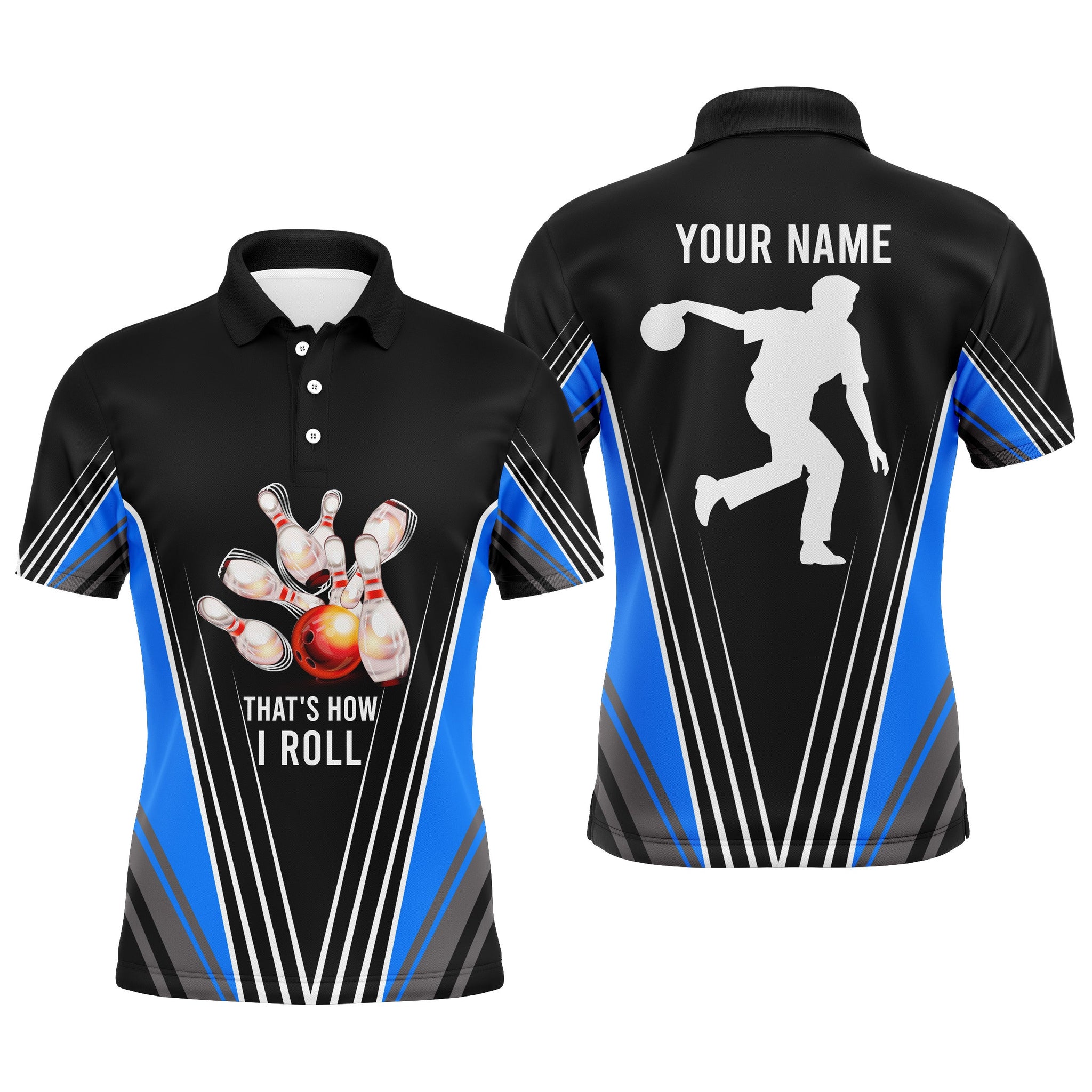 Personalised Men's Blue Bowling Polo Shirt - Short Sleeve N04