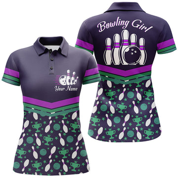 Women's Purple Bowling Polo Shirt - Personalised, Short Sleeves N34