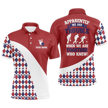 Personalised Men’s Red Argyle Bowling Polo Shirt N44