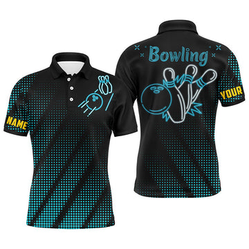 Blue Men's Bowling Polo Shirt, Custom Name Gift N89