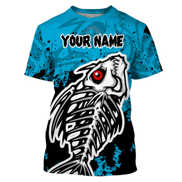 Fish Skeleton Blue fishing Customize name All-over Print Unisex fishing T-shirt HVFS016