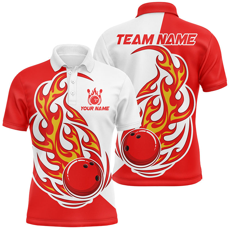 Mens Red & White Bowling Team Polo Shirt - Custom Skull T142