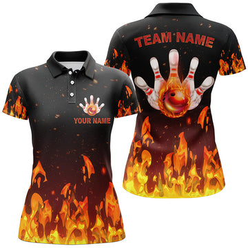 Women's Red Flame Bowling Polo Shirt T129
