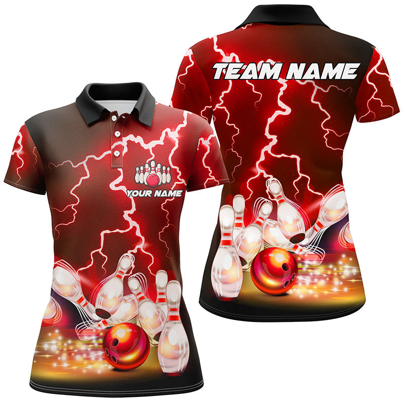 Women's Red Lightning Bowling Polo Shirt - Custom Team Jersey T150