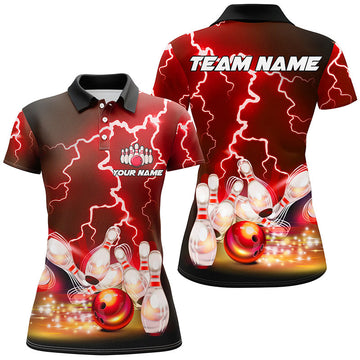 Women's Red Lightning Bowling Polo Shirt - Custom Team Jersey T150