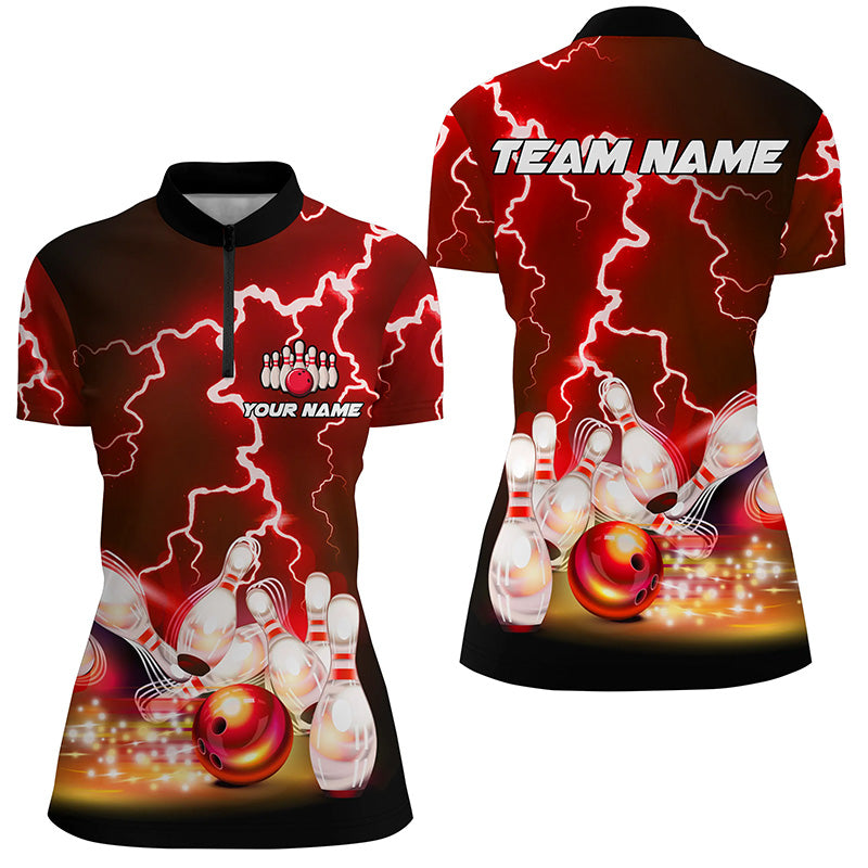 Women's Bowling Quarter Zip Red Lightning Jersey T150