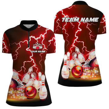 Women's Bowling Quarter Zip Red Lightning Jersey T150