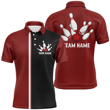 Custom Retro Bowling Polo Shirt for Men - Red, White & Black T135