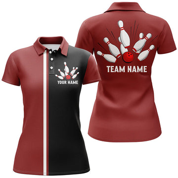 Custom Red, White & Black Retro Bowling Polo Shirt for Women T135