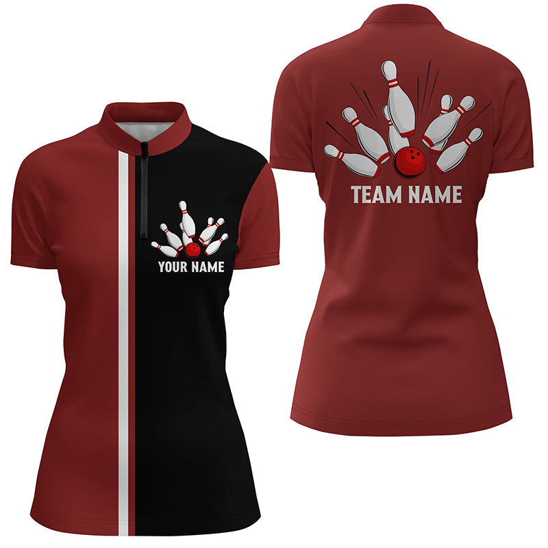 Personalised Red, White & Black Retro Bowling Quarter Zip for Women T135