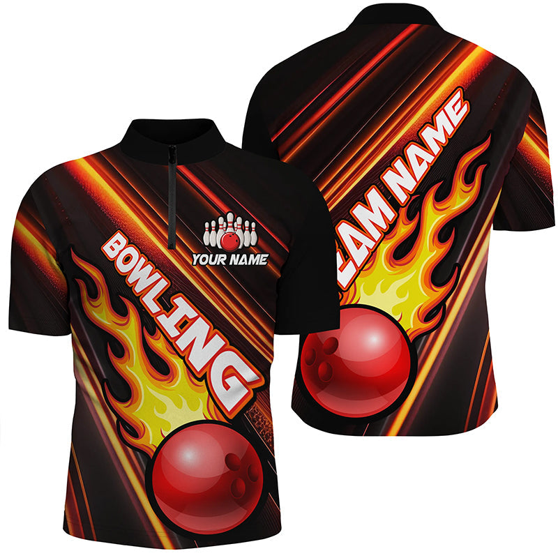 Men's Red Bowling Quarter Zip Shirt - Custom Team Jersey T134