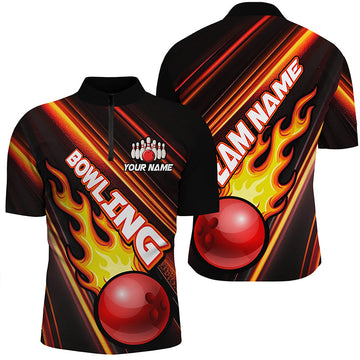 Men's Red Bowling Quarter Zip Shirt - Custom Team Jersey T134