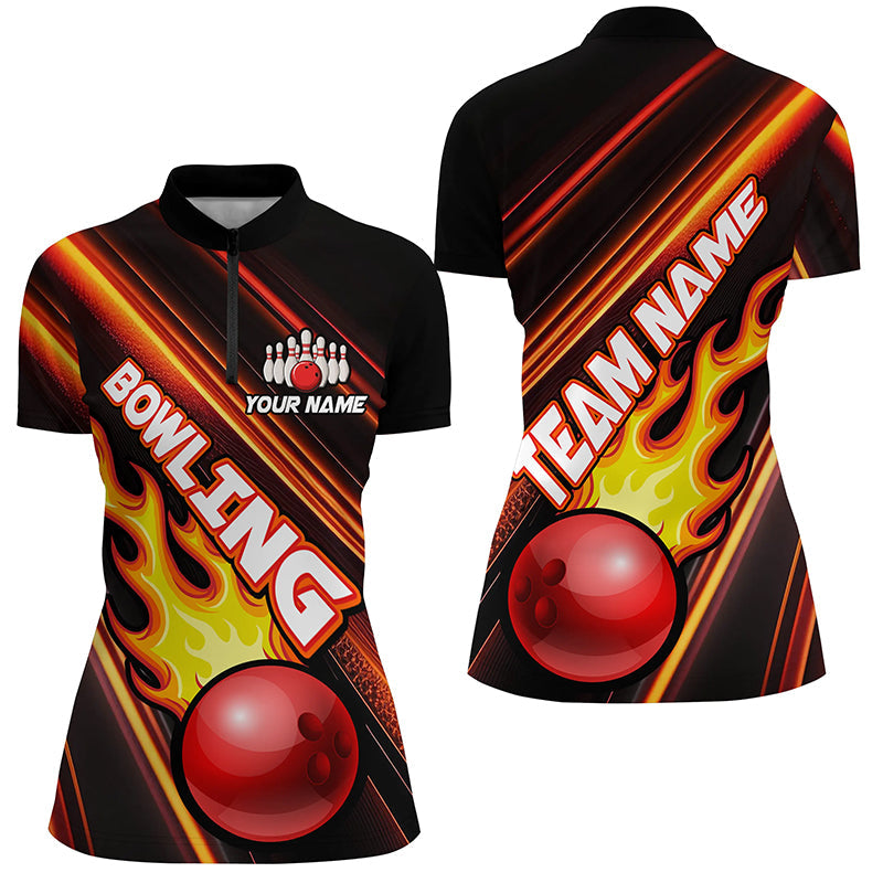 Women's Red Quarter Zip Bowling Jersey T134