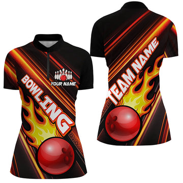 Women's Red Quarter Zip Bowling Jersey T134