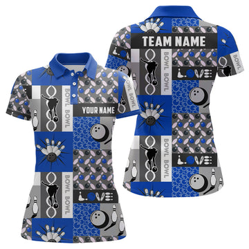 Women's Custom Blue Bowling Team Shirt Y0021