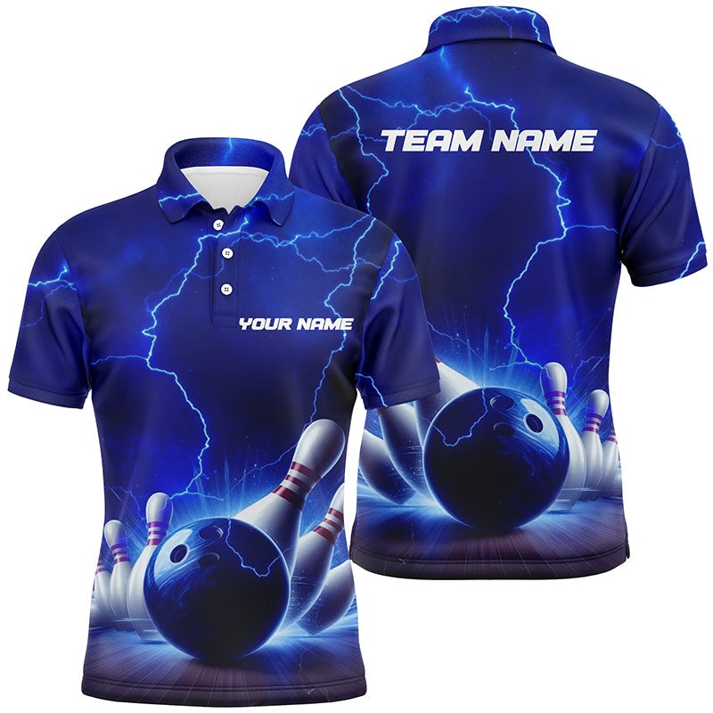 Blue Thunder Lightning Men's Bowling Polo Shirt - Personalised Team Jersey I5393