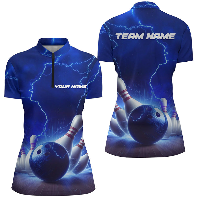 Blue Thunder Women's Bowling Quarter Zip Shirt - Custom League Jersey I5393