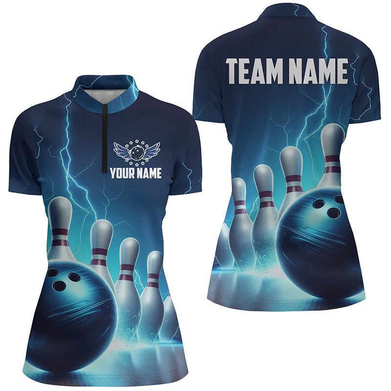 Women's Bowling Quarter Zip Blue Thunder Team Jersey I5395