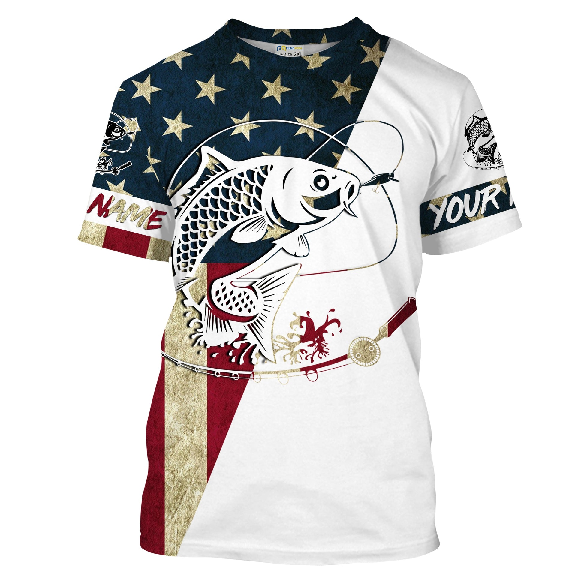 Personalized Carp Fishing American Flag Fishing T Shirts, Patriotic Fishing gifts - HPW118
