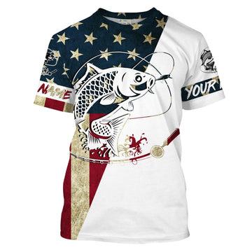 Personalized Carp Fishing American Flag Fishing T Shirts, Patriotic Fishing gifts - HPW118