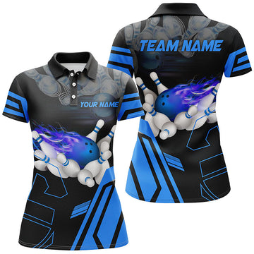 Women's Custom Blue Bowling Polo Shirts I5223