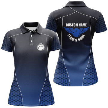 Women's Custom Blue Bowling Team Shirts with Names I4239