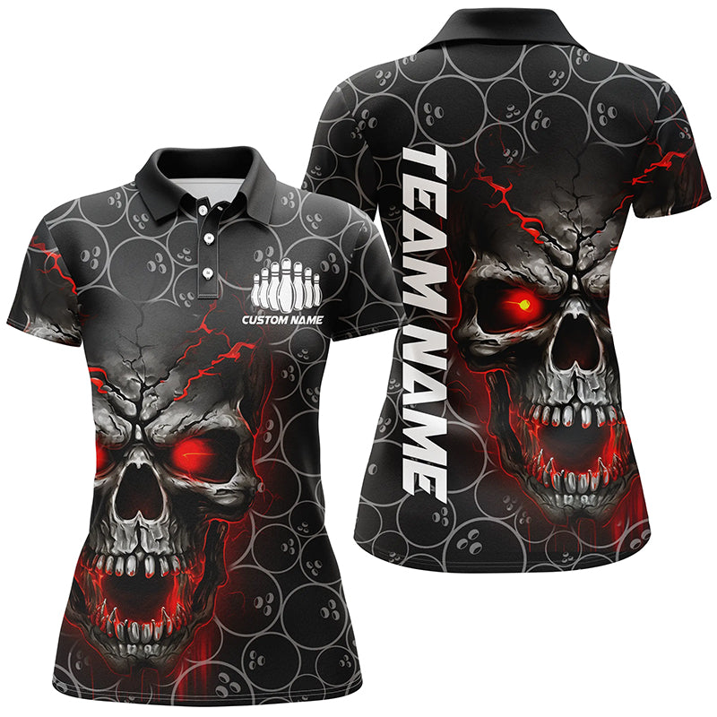 Women's Red Skull Bowling Polo Shirt I5234
