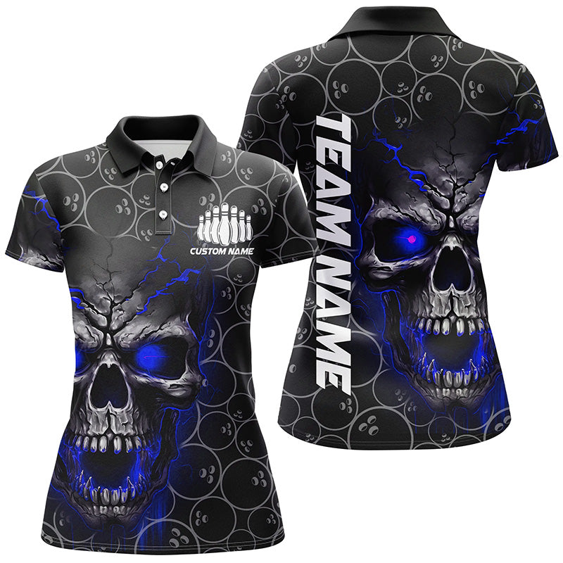 Women's Blue Skull Bowling Polo Shirt I5235