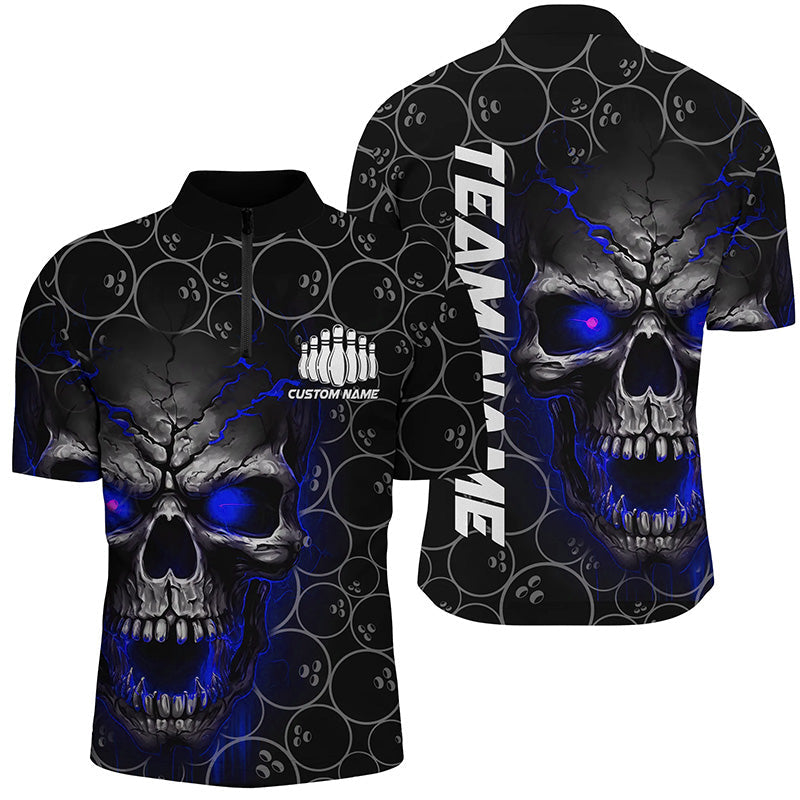 Custom Blue Skull Bowling Polo Shirt for Men I5235