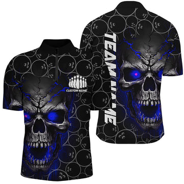 Custom Blue Skull Bowling Polo Shirt for Men I5235