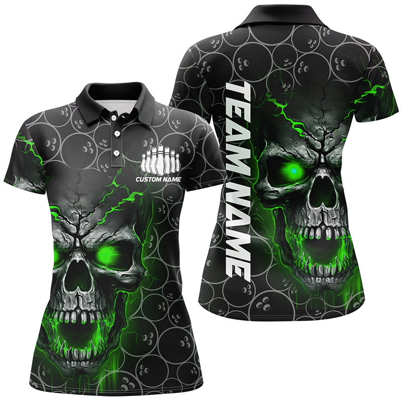 Women's Green Skull Bowling Polo Shirt I5236