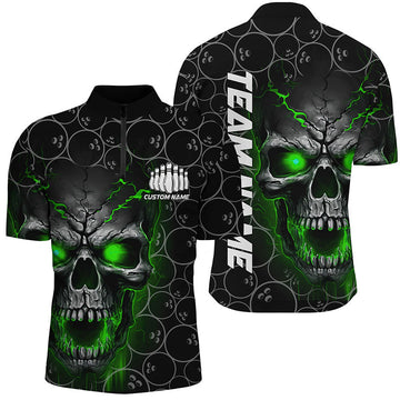 Men's Green Skull Bowling Polo Shirt I5236