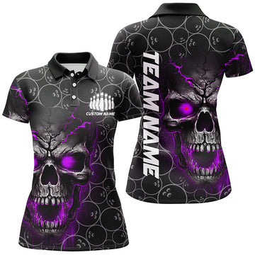 Women's Purple Skull Bowling Polo Shirt I5237