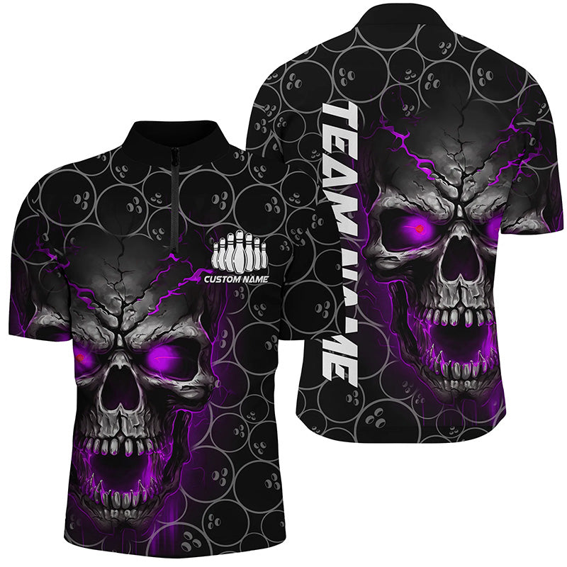 Men's Purple Skull Bowling Polo Shirt I5237