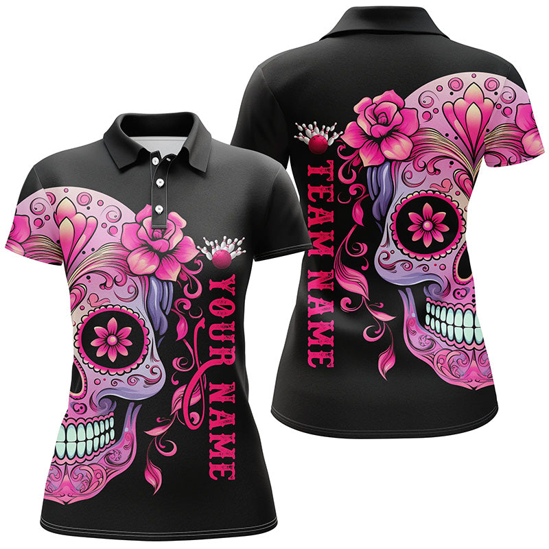 Pink Sugar Skull Women's Bowling Polo Shirt I5243