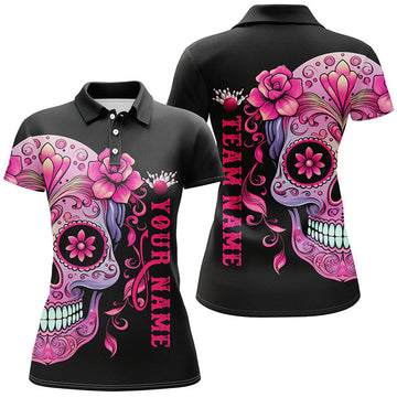 Pink Sugar Skull Women's Bowling Polo Shirt I5243