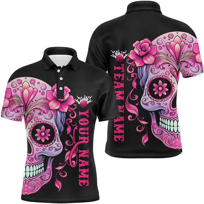 Pink Sugar Skull Tattoo Halloween Unisex Bowling Polo I5243