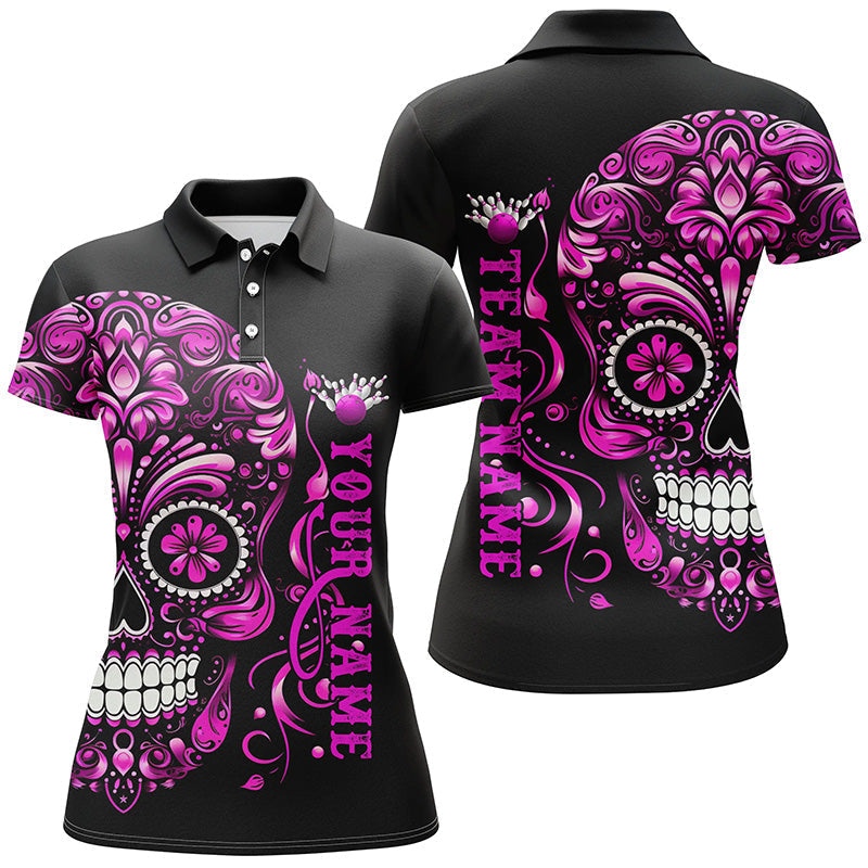Pink Sugar Skull Women's Bowling Polo Shirt I5244