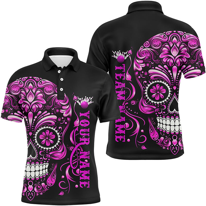 Pink Sugar Skull Tattoo Unisex Bowling Polo Shirt I5244