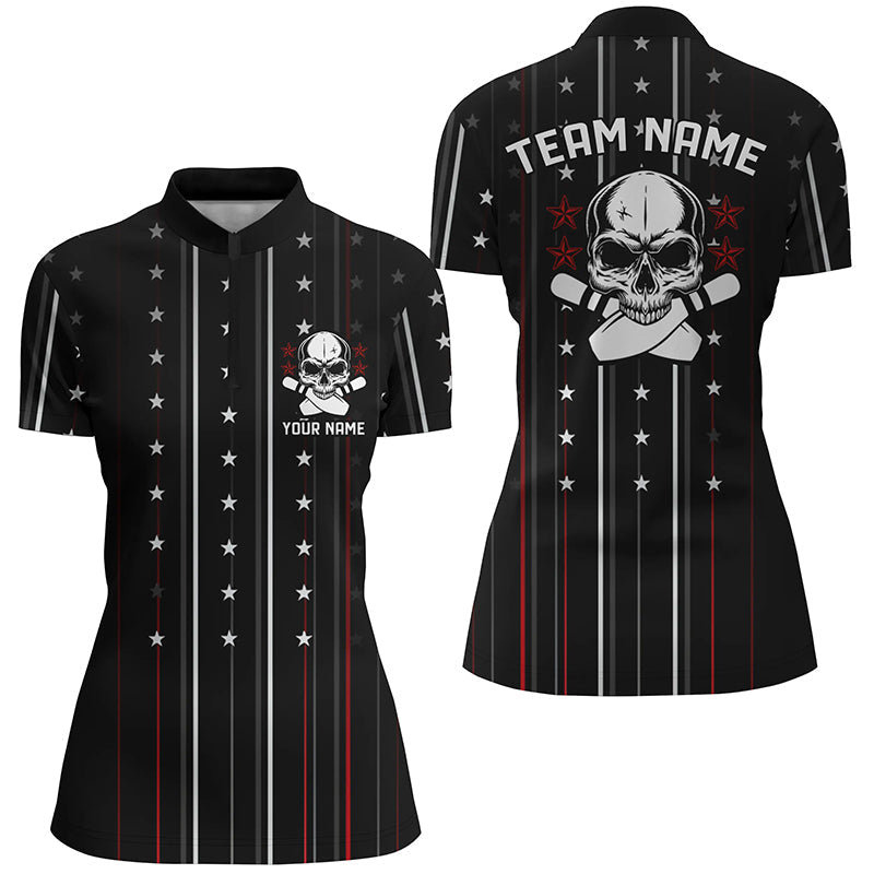 Women's Skull Bowling Quarter Zip Shirt with Custom Team Name I5250